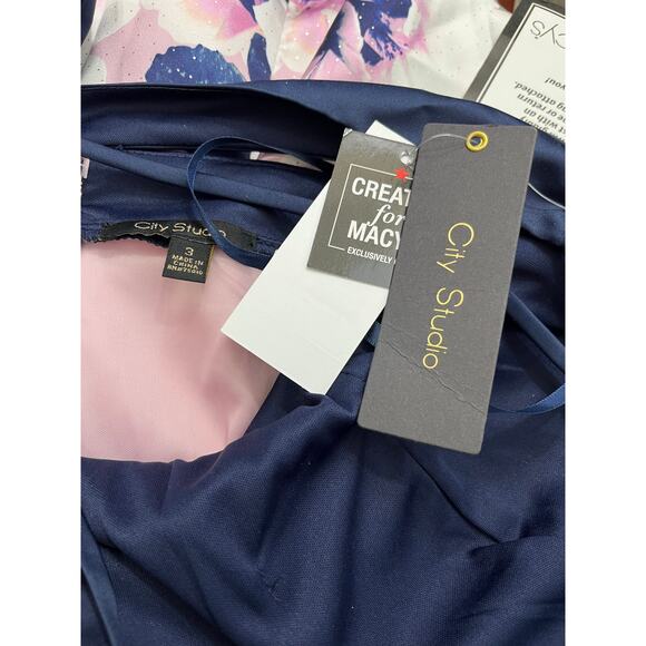 CITY STUDIO Womens Navy Pocketed Zippered Floral Mini Dress NWT - Picture 7 of 7